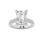 5.30 ctw Emerald Lab-Grown Diamond Hidden Halo Side Stone Engagement Ring in 18K White Gold for Women | Colorless D, VVS1 Clarity, IGI Certified 5.00 ct Center Diamond