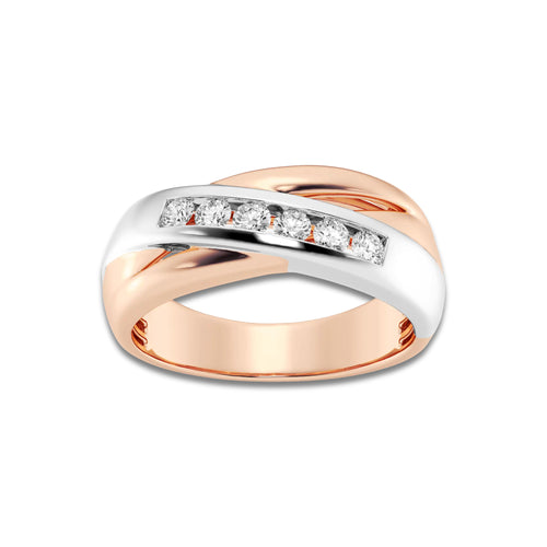 2/5 ctw Round Lab Grown Diamond Men's Crossover Channel Set Wedding Band 14K Two-Tone White & Rose Gold, DE, VS1