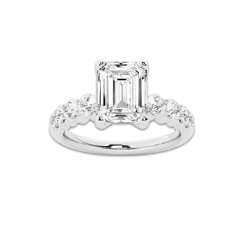 2.54 ctw Emerald Lab-Grown Diamond Side Stone Engagement Ring in 14K White Gold for Women | Colorless D, VVS1 Clarity, IGI Certified 2.00 Ct Center Diamond