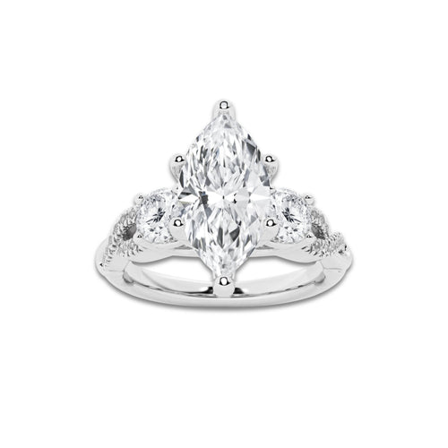 1.48 ctw Marquise Lab-Grown Diamond Side Stone Engagement Ring in Platinum for Women | Colorless E, VS1 Clarity, IGI Certified 1.00 ct Center Diamond