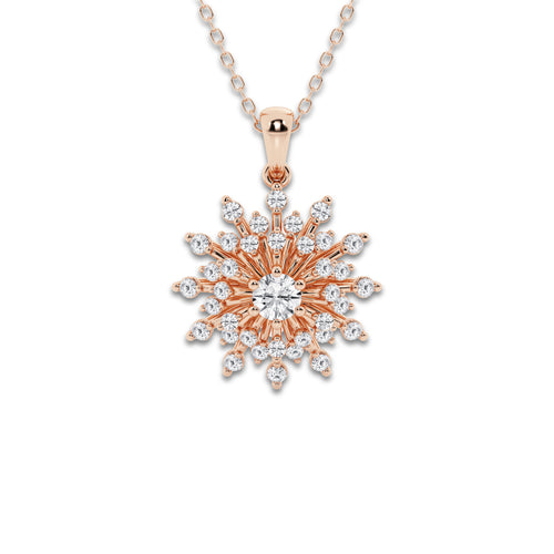 3/4 ctw Round Lab Grown Diamond Sunburst Pendant with Adjustable Chain 14K Rose Gold, DE, VS1 | 1/5 ct Center