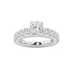 2.00 ctw Cushion Lab-Grown Diamond Split-Prong Set Side Stone Engagement Ring in Platinum for Women | Colorless E, VS1 Clarity, IGI Certified 1.00 ct Center Diamond