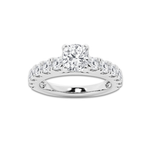 2.00 ctw Cushion Lab-Grown Diamond Split-Prong Set Side Stone Engagement Ring in Platinum for Women | Colorless E, VS1 Clarity, IGI Certified 1.00 ct Center Diamond