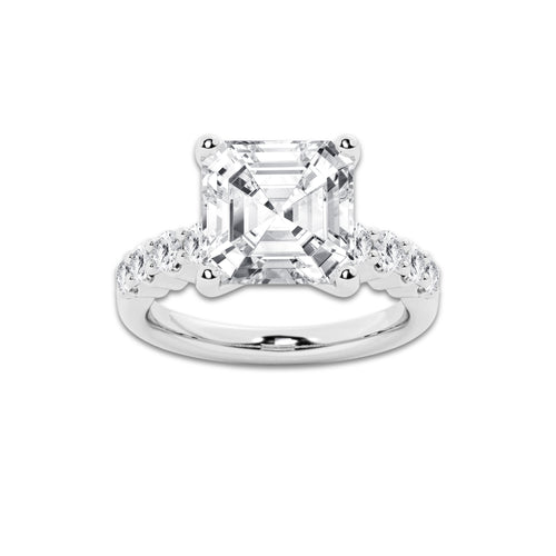 8.66 ctw Asscher Lab-Grown Diamond Side Stone Engagement Ring in 14K White Gold for Women | Colorless D, VVS1 Clarity, IGI Certified 8.00 Ct Center Diamond