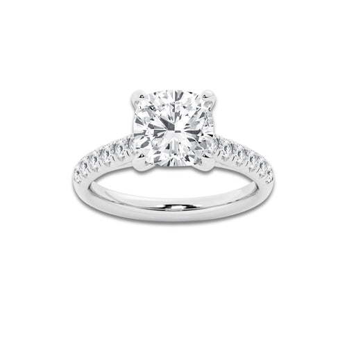 3.40 ctw Cushion Lab-Grown Diamond Pave Engagement Ring in 14K White Gold for Women | D Color, VVS1 Clarity, IGI Certified 3.00 ct Center Diamond