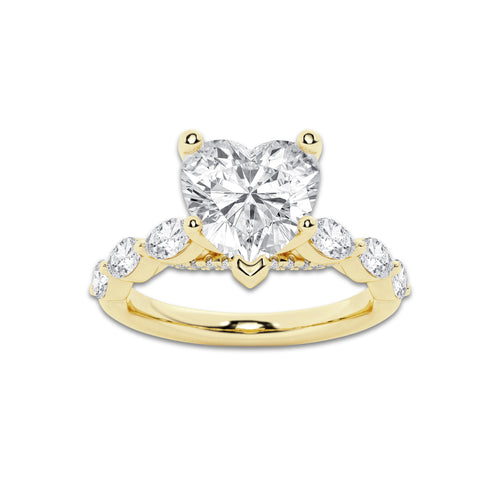 1.91 ctw Heart Lab-Grown Diamond Marquise Side Stone Engagement Ring in 14K Yellow Gold for Women | Colorless D, VVS1 Clarity, IGI Certified 1.50 ct Center Diamond