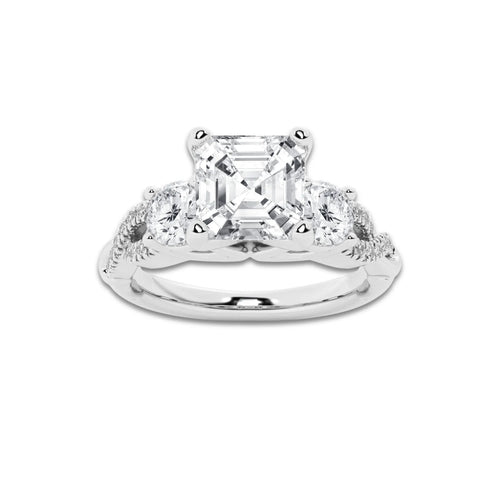 1.98 ctw Asscher Lab-Grown Diamond Side Stone Engagement Ring in 14K White Gold for Women | Colorless D, VVS1 Clarity, IGI Certified 1.50 ct Center Diamond
