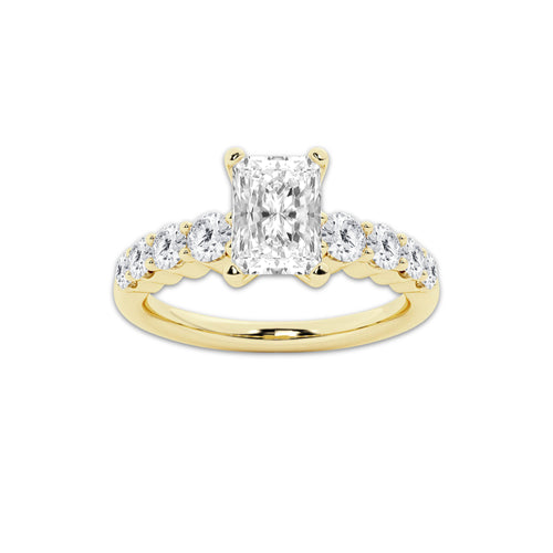 1.29 Ct Radiant Lab-Grown Diamond Half Eternity Engagement Ring in 14K Yellow Gold for Female, Colorless (E), VS1 Clarity | IGI Certified, 0.75 Ct Center Diamond