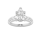 2.04 Ct Pear Lab-Grown Diamond Half Eternity Engagement Ring in Platinum for Female, Colorless (D), VVS1 Clarity | IGI Certified, 1.50 Ct Center Diamond