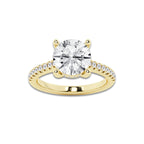 3.28 ctw Round Lab-Grown Diamond Hidden Halo Side Stone Engagement Ring in 18K Yellow Gold for Women | Colorless D, VVS1 Clarity, IGI Certified 3.00 ct Center Diamond