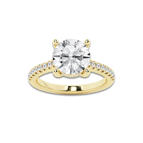3.28 ctw Round Lab-Grown Diamond Hidden Halo Side Stone Engagement Ring in 18K Yellow Gold for Women | Colorless D, VVS1 Clarity, IGI Certified 3.00 ct Center Diamond