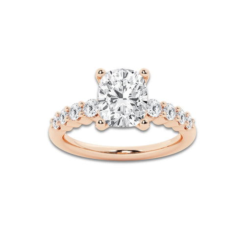 3.02 ctw Elongated Cushion Lab-Grown Diamond Side Stone Engagement Ring in 14K Rose Gold for Women | Colorless E, VS1 Clarity, IGI Certified 2.50 Ct Center Diamond