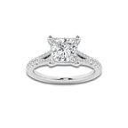 2.83 ctw Princess Lab-Grown Diamond Split Shank Side Stone Engagement Ring in 14K White Gold for Women | Colorless D, VVS1 Clarity, IGI Certified 2.50 ct Center Diamond