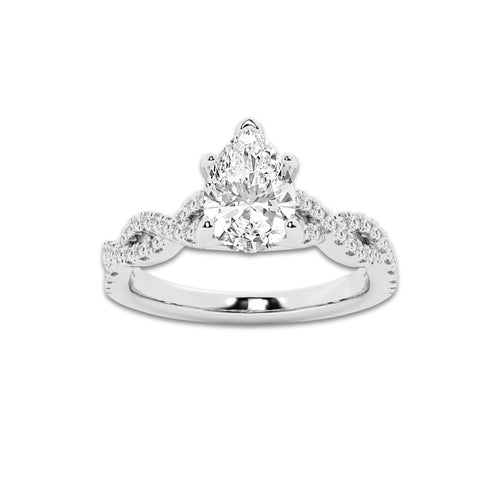 1.00 ctw Pear Lab-Grown Diamond Twisted Shank Engagement Ring in 14K White Gold for Women | E Color, VS1 Clarity, Not Certified 0.75 ct Center Diamond