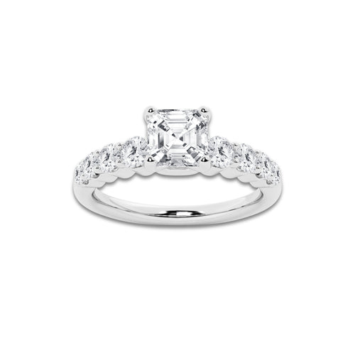 1.54 ctw Asscher Lab-Grown Diamond Side Stone Engagement Ring in 14K White Gold for Women | Colorless E, VS1 Clarity, IGI Certified 1.00 Ct Center Diamond