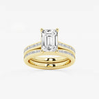 Synergy 3 3/4 ctw Emerald Lab Grown Diamond Baguette and Princess Side Stone Bridal Set 14K Yellow Gold, E, VS1 | IGI Certified, 3 ct Center