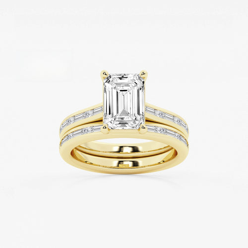 Synergy 3 3/4 ctw Emerald Lab Grown Diamond Baguette and Princess Side Stone Bridal Set 14K Yellow Gold, E, VS1 | IGI Certified, 3 ct Center