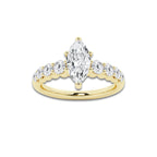 1.54 Ct Marquise Lab-Grown Diamond Half Eternity Engagement Ring in 14K Yellow Gold for Female, Colorless (E), VS1 Clarity | IGI Certified, 1.00 Ct Center Diamond