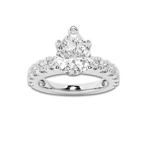 3.00 ctw Pear Lab-Grown Diamond Split-Prong Set Side Stone Engagement Ring in Platinum for Women | Colorless D, VVS1 Clarity, IGI Certified 2.00 ct Center Diamond