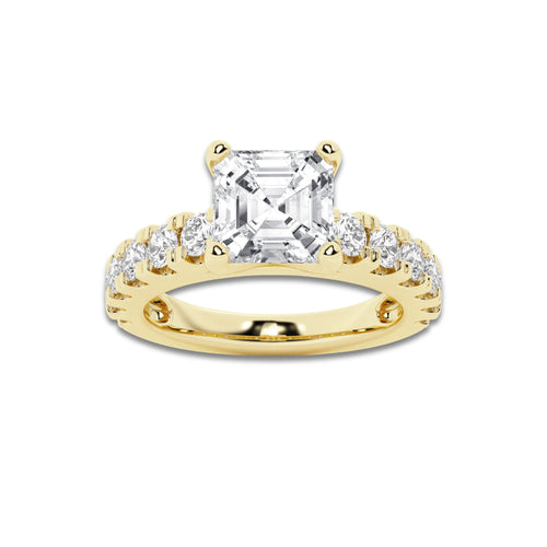 3.00 ctw Asscher Lab-Grown Diamond Split-Prong Set Side Stone Engagement Ring in 14K Yellow Gold for Women | Colorless D, VVS1 Clarity, IGI Certified 2.00 ct Center Diamond
