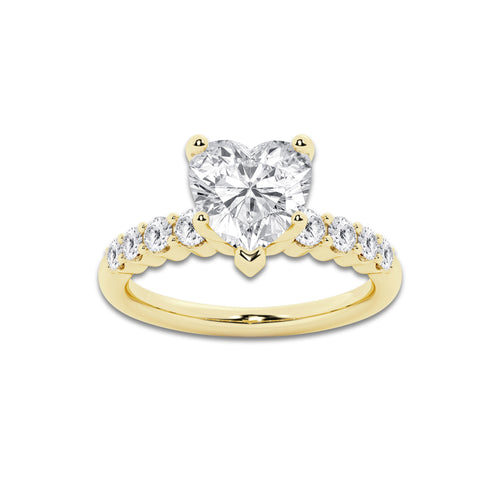 5.66 ctw Heart Lab-Grown Diamond Side Stone Engagement Ring in 14K Yellow Gold for Women | Colorless D, VVS1 Clarity, IGI Certified 5.00 Ct Center Diamond