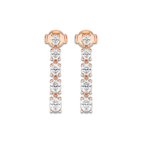 2 1/3 ctw Oval Lab Grown Diamond Graduated Dangle Earrings 18K Rose Gold, DE, VS1