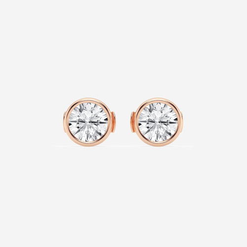 1 1/2 ctw Round Lab Grown Diamond Bezel Set Filigree Solitaire Stud Earrings 14K Rose Gold, E, VS1