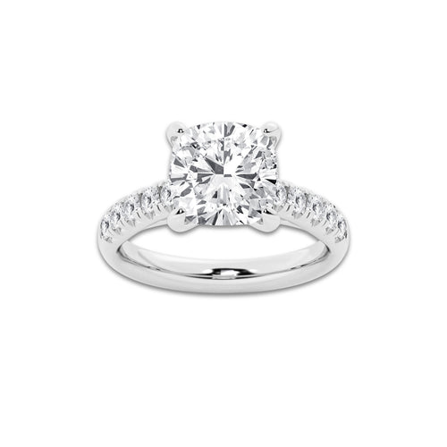 4.43 ctw Cushion Lab-Grown Diamond Pave Engagement Ring in Platinum for Women | E Color, VS1 Clarity, IGI Certified 4.00 ct Center Diamond
