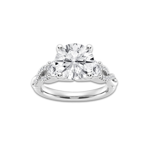 3.60 ctw Round Lab-Grown Diamond Side Stone Engagement Ring in 14K White Gold for Women | Colorless D, VVS1 Clarity, IGI Certified 3.00 ct Center Diamond