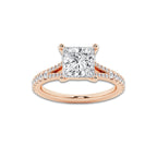3.33 ctw Princess Lab-Grown Diamond Split Shank Side Stone Engagement Ring in 14K Rose Gold for Women | Colorless E, VS1 Clarity, IGI Certified 3.00 ct Center Diamond