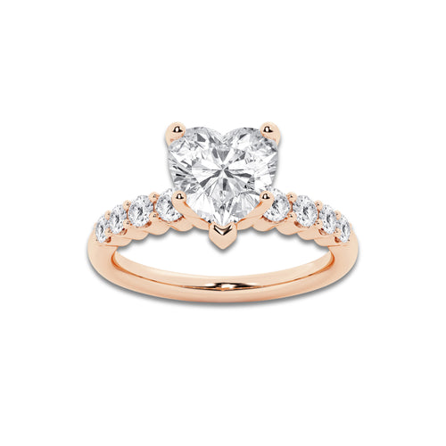 4.16 Ct Heart Lab-Grown Diamond Half Eternity Engagement Ring in 14K Rose Gold for Female, Colorless (D), VVS1 Clarity | IGI Certified, 3.50 Ct Center Diamond