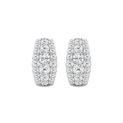 1 5/8 ctw Round Lab Grown Diamond Graduated Triple Row Huggie Hoop Earrings 14K White Gold, DE, VS1