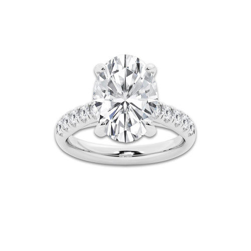 5.43 ctw Oval Lab-Grown Diamond Pave Engagement Ring in 14K White Gold for Women | D Color, VVS1 Clarity, IGI Certified 5.00 ct Center Diamond