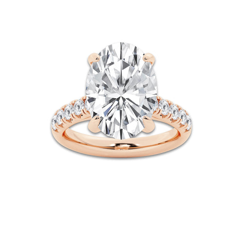 7.55 ctw Oval Lab-Grown Diamond Pave Engagement Ring in 14K Rose Gold for Women | D Color, VVS1 Clarity, IGI Certified 7.00 ct Center Diamond