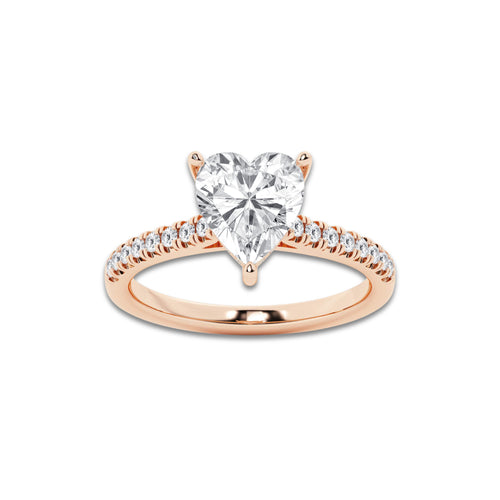 2.24 ctw Heart Lab-Grown Diamond Hidden Halo Side Stone Engagement Ring in 18K Rose Gold for Women | Colorless D, VVS1 Clarity, IGI Certified 2.00 ct Center Diamond