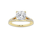 2.33 ctw Cushion Lab-Grown Diamond Split Shank Side Stone Engagement Ring in 14K Yellow Gold for Women | Colorless D, VVS1 Clarity, IGI Certified 2.00 ct Center Diamond