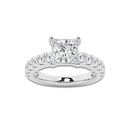 3.50 ctw Princess Lab-Grown Diamond Split-Prong Set Side Stone Engagement Ring in 14K White Gold for Women | Colorless D, VVS1 Clarity, IGI Certified 2.50 ct Center Diamond