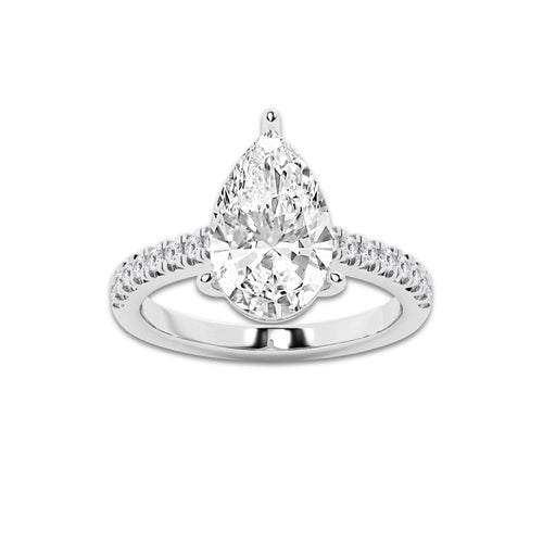 3.33 ctw Pear Lab-Grown Diamond Hidden Halo Side Stone Engagement Ring in 18K White Gold for Women | Colorless D, VVS1 Clarity, IGI Certified 3.00 ct Center Diamond