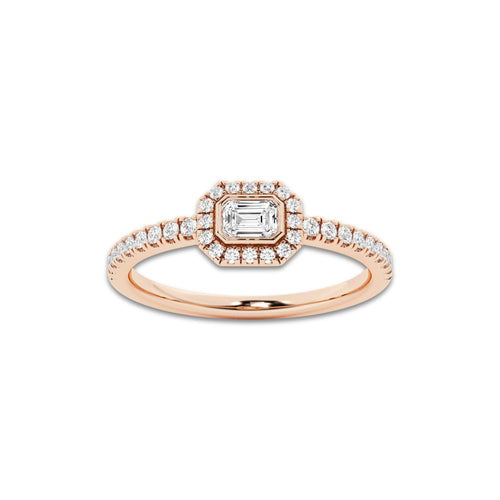 Whistle 1/3 ctw Emerald Lab Grown Diamond Halo Ring 14K Rose Gold, DE, VS1 | 1/7 ct Center