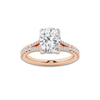 3.32 ctw Elongated Cushion Lab-Grown Diamond Split Shank Side Stone Engagement Ring in 14K Rose Gold for Women | Colorless E, VS1 Clarity, IGI Certified 3.00 ct Center Diamond