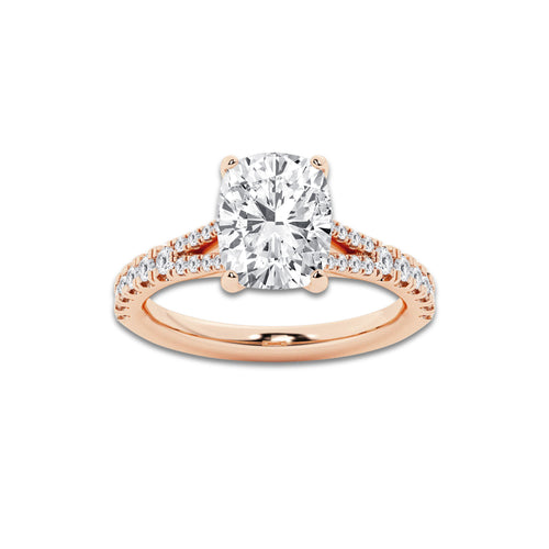 3.32 ctw Elongated Cushion Lab-Grown Diamond Split Shank Side Stone Engagement Ring in 14K Rose Gold for Women | Colorless E, VS1 Clarity, IGI Certified 3.00 ct Center Diamond