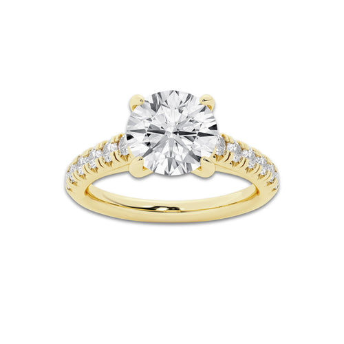 2.40 ctw Round Lab-Grown Diamond Pave Engagement Ring in 14K Yellow Gold for Women | E Color, VS1 Clarity, IGI Certified 2.00 ct Center Diamond