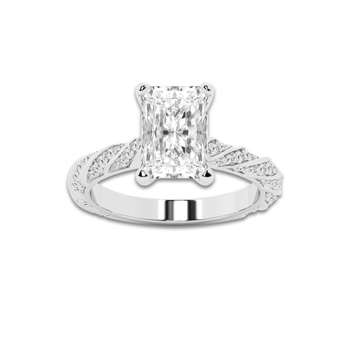 3.44 ctw Radiant Lab-Grown Diamond Twisted Band Engagement Ring in 14K White Gold for Women | Colorless E, VS1 Clarity, IGI Certified 3.00 ct Center Diamond