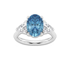 4 1/3 ctw Fancy Blue Oval Lab Grown Diamond Three Stone Engagement Ring Platinum | 3 ct Center