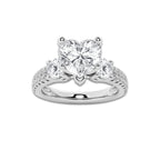 3.00 ctw Heart Lab-Grown Diamond Three Stone Double Row Engagement Ring in Platinum for Women | E Color, VS1 Clarity, IGI Certified 2.00 ct Center Diamond
