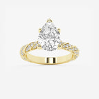 4.42 ctw Pear Lab-Grown Diamond Twisted Band Engagement Ring in 14K Yellow Gold for Women | Colorless E, VS1 Clarity, IGI Certified 4.00 ct Center Diamond
