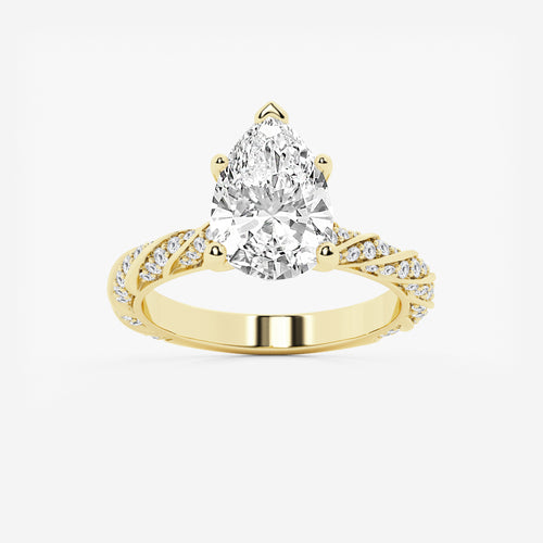 4.42 ctw Pear Lab-Grown Diamond Twisted Band Engagement Ring in 14K Yellow Gold for Women | Colorless E, VS1 Clarity, IGI Certified 4.00 ct Center Diamond