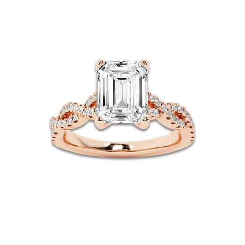 1.75 ctw Emerald Lab-Grown Diamond Twisted Shank Engagement Ring in 14K Rose Gold for Women | E Color, VS1 Clarity, IGI Certified 1.50 ct Center Diamond