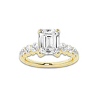 2.04 ctw Emerald Lab-Grown Diamond Side Stone Engagement Ring in 14K Yellow Gold for Women | Colorless E, VS1 Clarity, IGI Certified 1.50 Ct Center Diamond