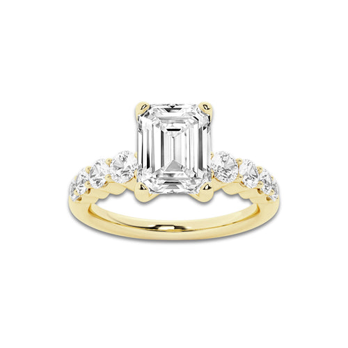 2.04 ctw Emerald Lab-Grown Diamond Side Stone Engagement Ring in 14K Yellow Gold for Women | Colorless E, VS1 Clarity, IGI Certified 1.50 Ct Center Diamond